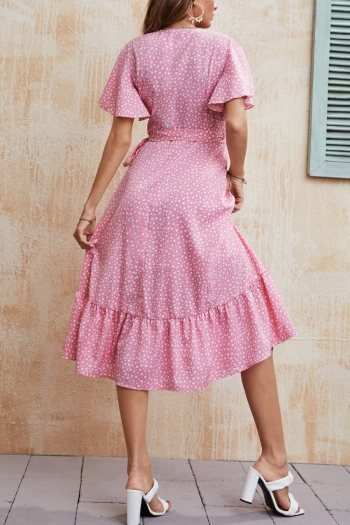 XS-L summer new stylish inelastic polka dot printing v-neck lace-up split casual midi dress