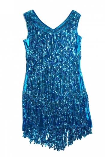 Summer new 10 colors sequin tassel decor micro-elastic v-neck sexy nightclub dance performance mini dress