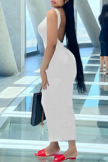 S-2XL plus size summer new stylish solid color stretch sleeveless sling backless slim sexy maxi dress