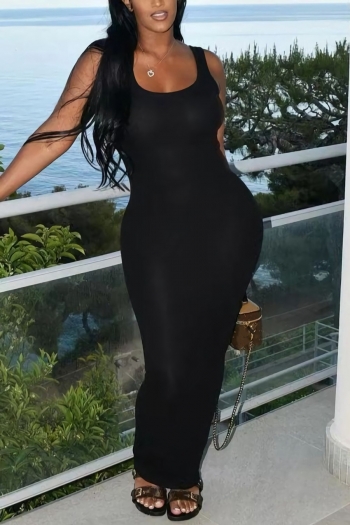 S-2XL plus size summer new stylish solid color stretch sleeveless sling backless slim sexy maxi dress