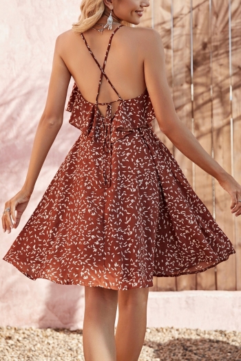 xs-l summer new stylish inelastic batch printing crossed sling lace-up backless sexy mini dress