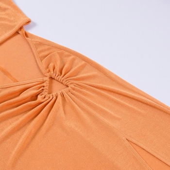 Summer new 2 colors one shoulder shirring slit stretch sexy midi dress
