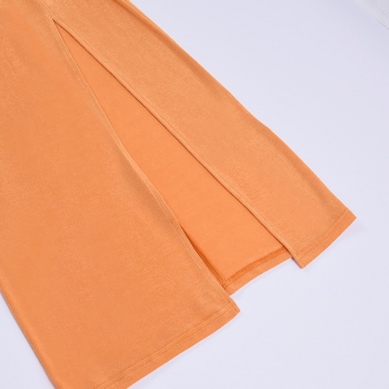 Summer new 2 colors one shoulder shirring slit stretch sexy midi dress