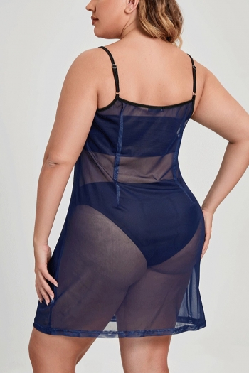 L-4XL summer new plus size 4 colors fixed printing see through mesh stretch backless adjustable straps sexy mini dress (without lining)