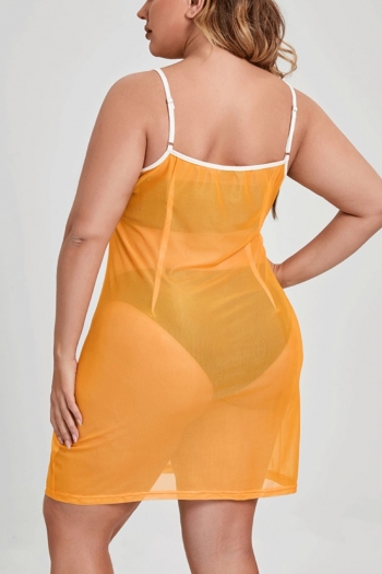 L-4XL summer new plus size 4 colors fixed printing see through mesh stretch backless adjustable straps sexy mini dress (without lining)