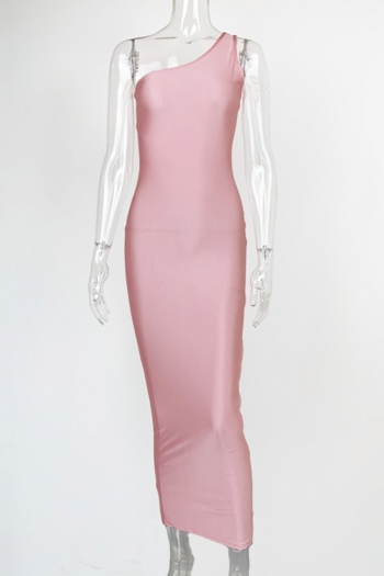 Summer new 2 colors solid color stretch one shoulder bodycon stylish sexy maixi dress