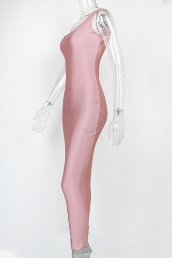 Summer new 2 colors solid color stretch one shoulder bodycon stylish sexy maixi dress
