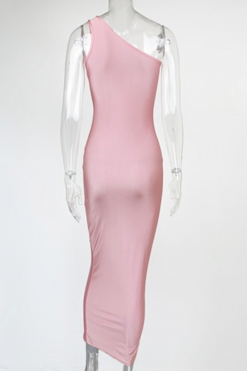 Summer new 2 colors solid color stretch one shoulder bodycon stylish sexy maixi dress