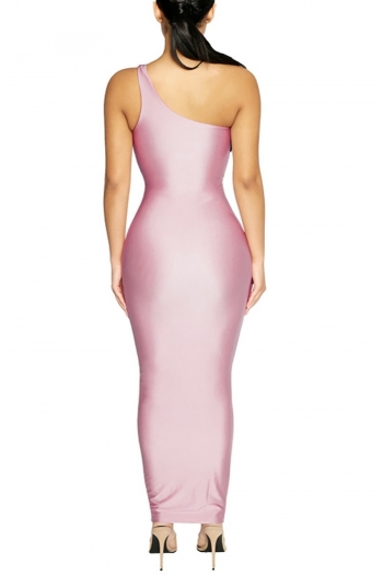 Summer new 2 colors solid color stretch one shoulder bodycon stylish sexy maixi dress