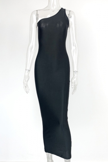 Summer new 2 colors solid color stretch one shoulder bodycon stylish sexy maixi dress
