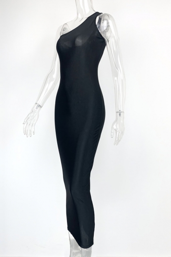 Summer new 2 colors solid color stretch one shoulder bodycon stylish sexy maixi dress