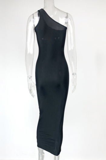 Summer new 2 colors solid color stretch one shoulder bodycon stylish sexy maixi dress