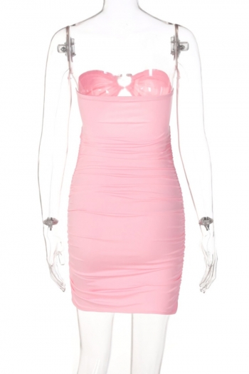 Summer new stylish solid color stretch hollow shirring tube design backless bodycon sexy mini dress