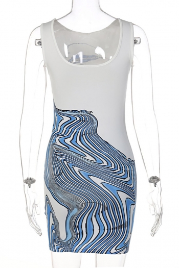 Summer new stylish stretch fixed printing sleeveless slim sexy mini dress