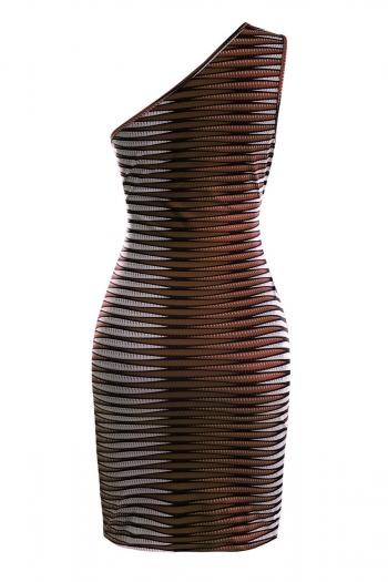 Summer new 2 color one shoulder striped print bandage micro-elastic slim sexy mini dress