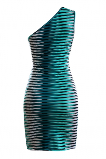 Summer new 2 color one shoulder striped print bandage micro-elastic slim sexy mini dress