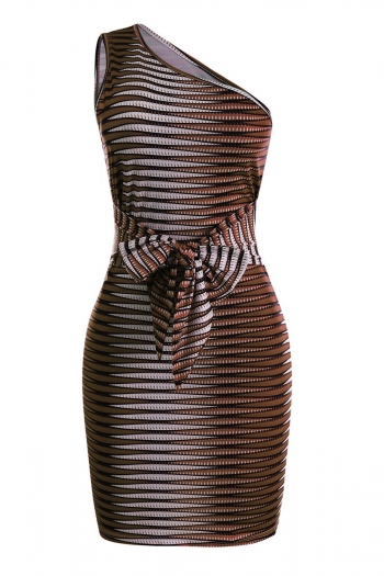 Summer new 2 color one shoulder striped print bandage micro-elastic slim sexy mini dress