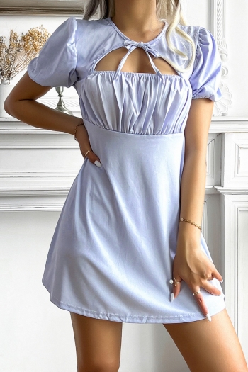 m-2xl plus size summer new hollow solid color inelastic neck-tie smocked stylish classic mini dress