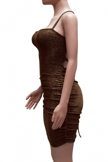 S-2XL summer new plus size 4 colors stretch backless self-tie sexy bodycon glitter mini dress