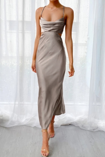 summer new stylish three colors adjustable sling solid color hollow sexy midi dress