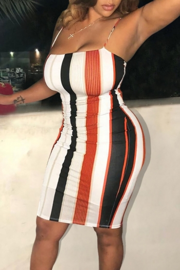 summer new stylish stretch stripe printing sling backless bodycon sexy mini dress