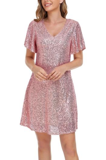 casual slight stretch solid color loose sequins mini dress