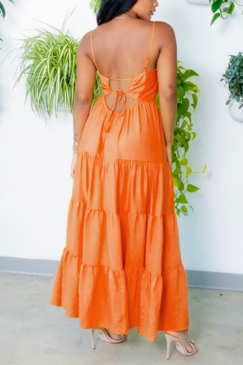 summer new 3 colors solid color inelastic sleeveless sling backless lace-up sexy maxi dress