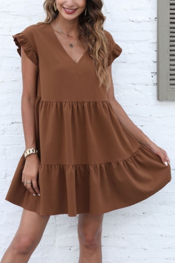 summer new solid color inelastic v-neck casual minimalist mini dress