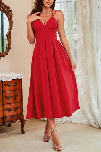s-2xl plus size summer new 6 colors solid micro elastic crossed sling backless zip-up elegant midi dress