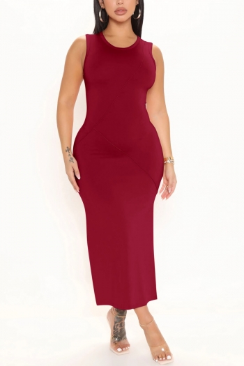s-2xl plus size summer new 3 colors solid color stretch strappy high slit stylish simple midi dress