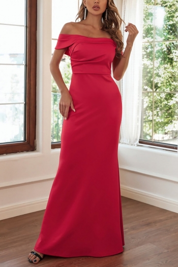xs-xl summer new stylish solid color micro elastic off-the-shoulder zip-up high quality elegant maxi dress