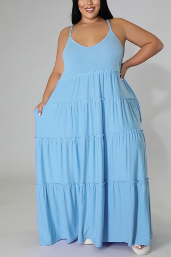 l-5xl plus size summer new 6 colors stretch sling ruffle stylish simple maxi dress