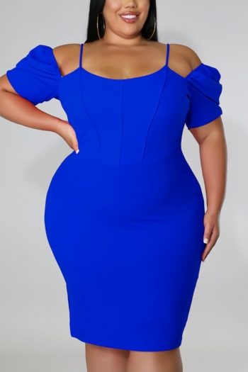 l-4xl plus size summer new 3 colors solid color stretch off-the-shoulder strappy slit slim stylish simple midi dress