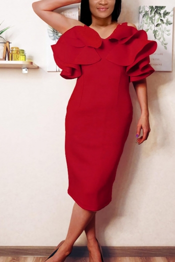 summer new stylish solid color sling ruffle plus size zip-up slit high quality elegant midi dress