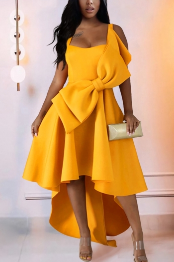summer new stylish solid color bow sling inelastic zip-up plus size irregular high quality elegant maix dress