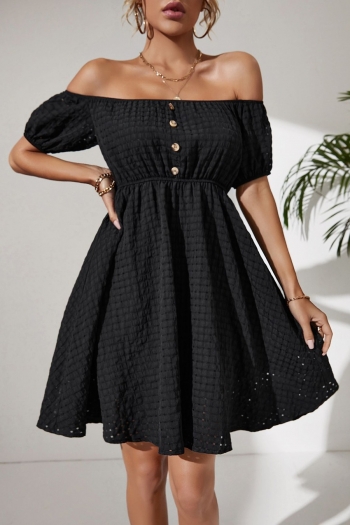 summer new solid color inelastic off-the-shoulder single breasted nipped waist stylish casual mini dress