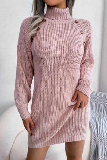 autumn & winter new 3 colors stretch knitted button high neck long sleeves stylish mini dress(without belt)