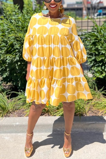 summer new stylish 6 colors polka dot printing plus size loose slight stretch pleated casual midi dress
