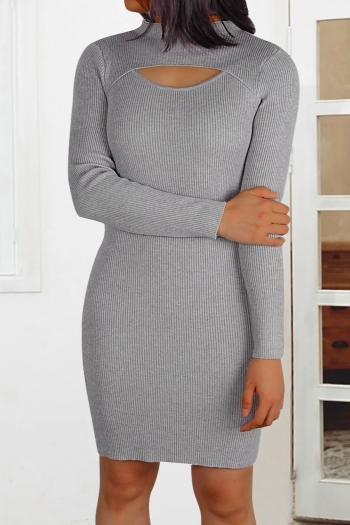 autumn & winter new 3 colors stretch cutout sexy bodycon knitted mini dress