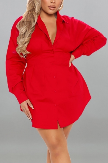 xl-5xl plus size autumn new stylish 7 colors simple solid color single breasted non-stretch loose casual mini dress