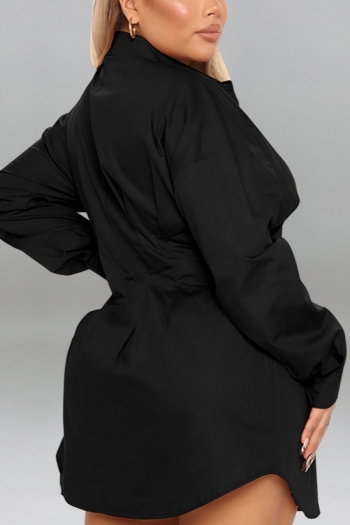 XL-5XL plus size autumn new stylish 7 colors simple solid color single breasted non-stretch loose casual mini dress