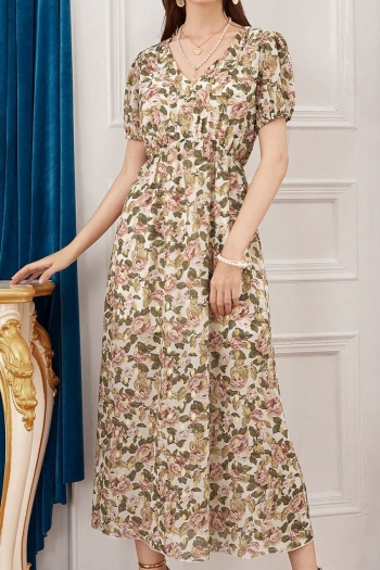 summer new stylish floral batch printing chiffon non-stretch casual midi dress