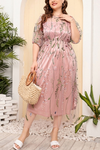 m-4xl plus size summer new stylish mesh see-through embroidery slight stretch high quality elegant maxi dress(with lined)