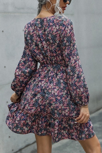 XS-L spring & autumn new floral batch printing inelastic with belt stylish mini dress