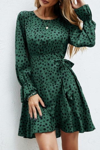 xs-l spring new stylish inelastic polka dot printing lace-up back zip-up casual mini dress