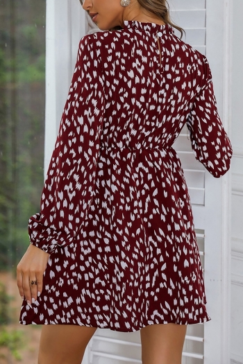 XS-L spring new 5 colors inelastic batch printing button long sleeves casual mini dress