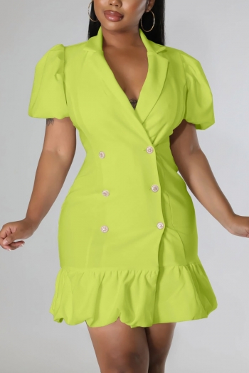 s-3xl summer new plus size 6 colors slight stretch suit collar double-breasted stylish mini dress