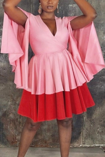 m-2xl plus size summer new stylish contrast color v-neck sleeveless inelastic sexy mini dress