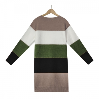Winter new 5 colors contrast color stripe knitted slight stretch long-sleeve stylish casual sweater mini dress