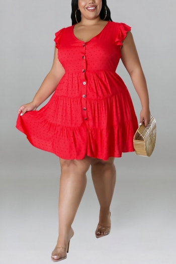 xl-5xl plus size summer new 5 colors inelastic polka dot jacquard single-breasted casual mini dress
